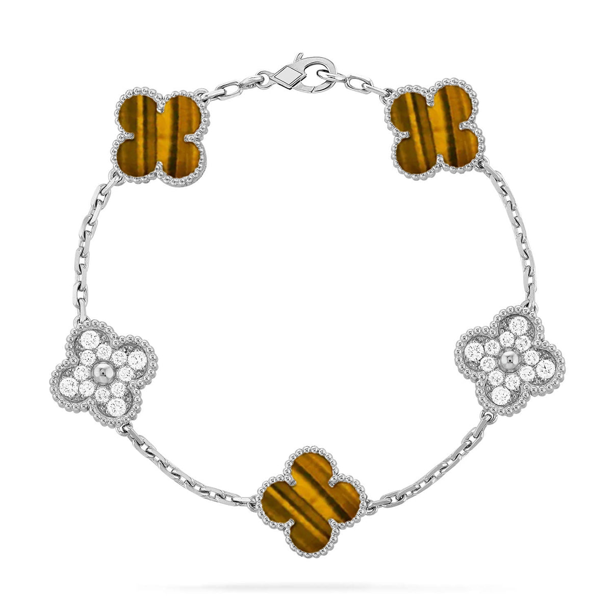 [Everoly JW]  CLOVER 5 MOTIFS TIGER EYE BRACELET COLLECTION