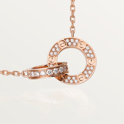 [Everoly JW]LOVE 7.6mmネックレス ローズゴールド＆シルバー フルダイヤモンド