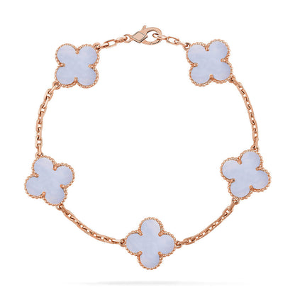 [Everoly JW]  CLOVER 5 MOTIF PURPLE CHALCEDONY BRACELET COLLECTION