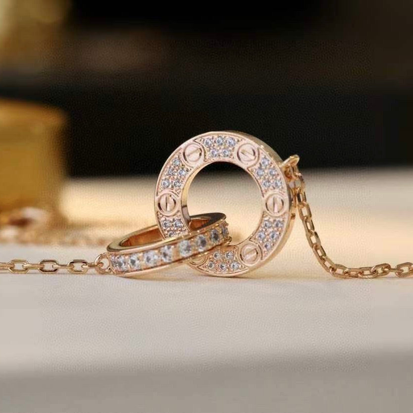 [Everoly JW]LOVE 7.6mmネックレス ローズゴールド＆シルバー フルダイヤモンド