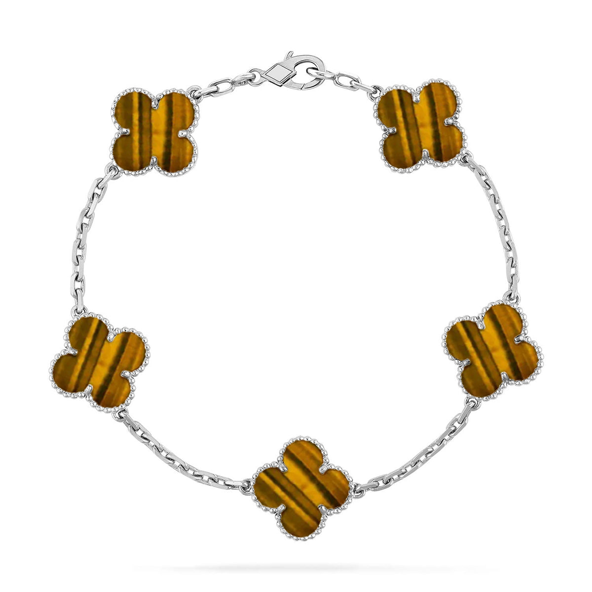 [Everoly JW]  CLOVER 5 MOTIFS TIGER EYE BRACELET COLLECTION