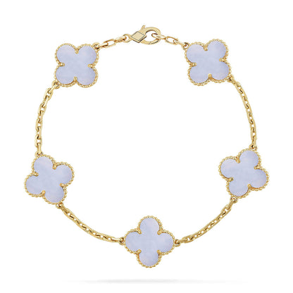 [Everoly JW]  CLOVER 5 MOTIF PURPLE CHALCEDONY BRACELET COLLECTION