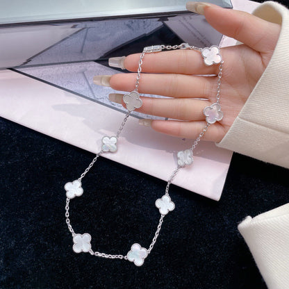 [Everoly JW]クローバー 10モチーフ ホワイト マザーオブパール ネックレス