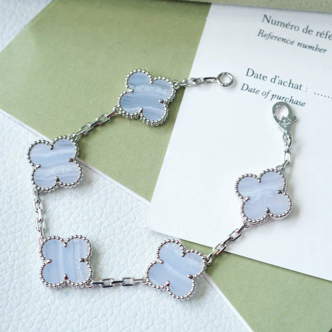 [Everoly JW]  CLOVER 5 MOTIF PURPLE CHALCEDONY BRACELET COLLECTION