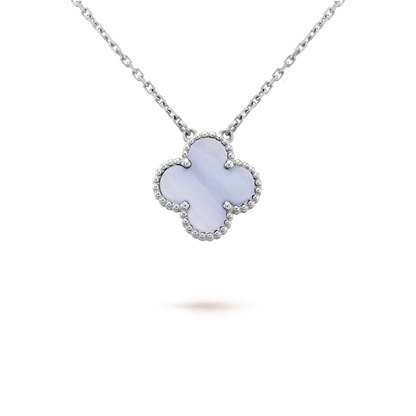 [Everoly JW]CLOVER 15MM BLAU CHALCEDON HALSKETTE SILBER