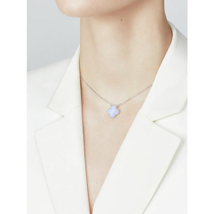 [Everoly JW]CLOVER 15MM BLAU CHALCEDON HALSKETTE SILBER