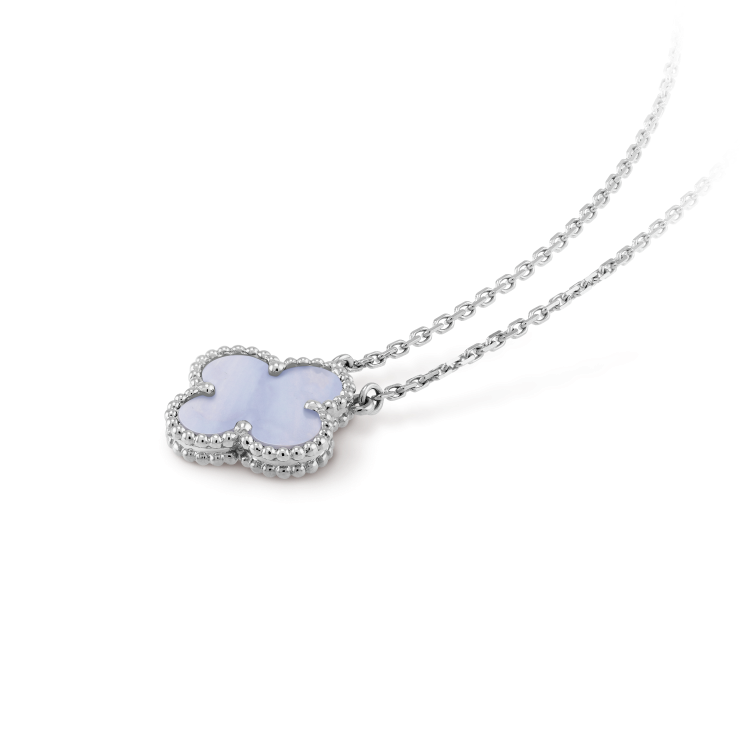 [Everoly JW]CLOVER 15MM BLAU CHALCEDON HALSKETTE SILBER