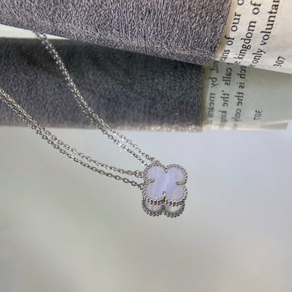[Everoly JW]CLOVER 15MM BLAU CHALCEDON HALSKETTE SILBER