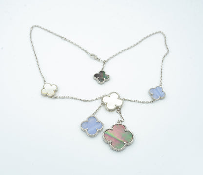 [Everoly JW]CLOVER MOP CHALCEDONY NECKLACE SILVER 6 MOTIF