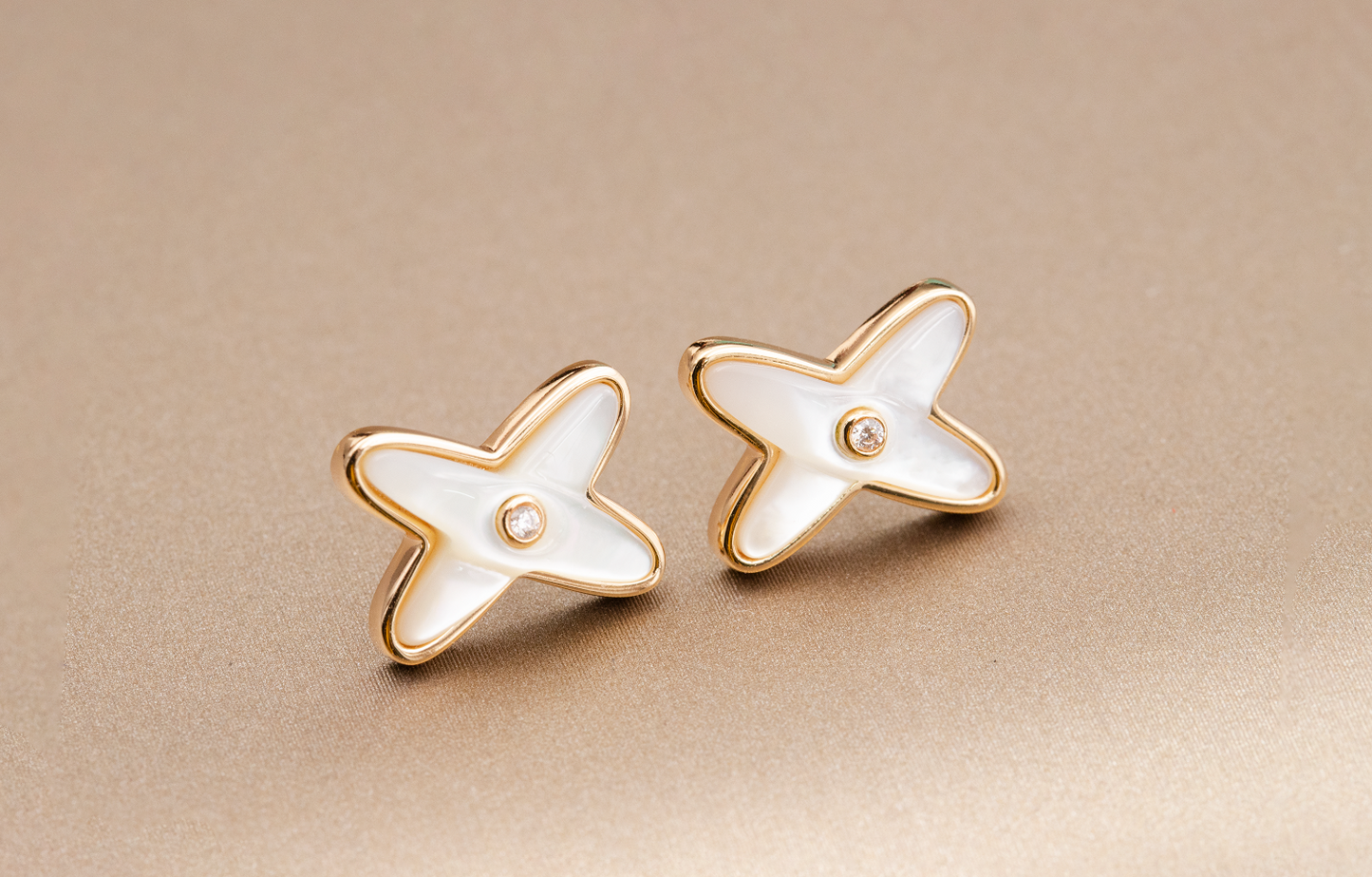 [Everoly JW]JEUX DE WHITE MOP PINK GOLD DIAMOND EARRINGS
