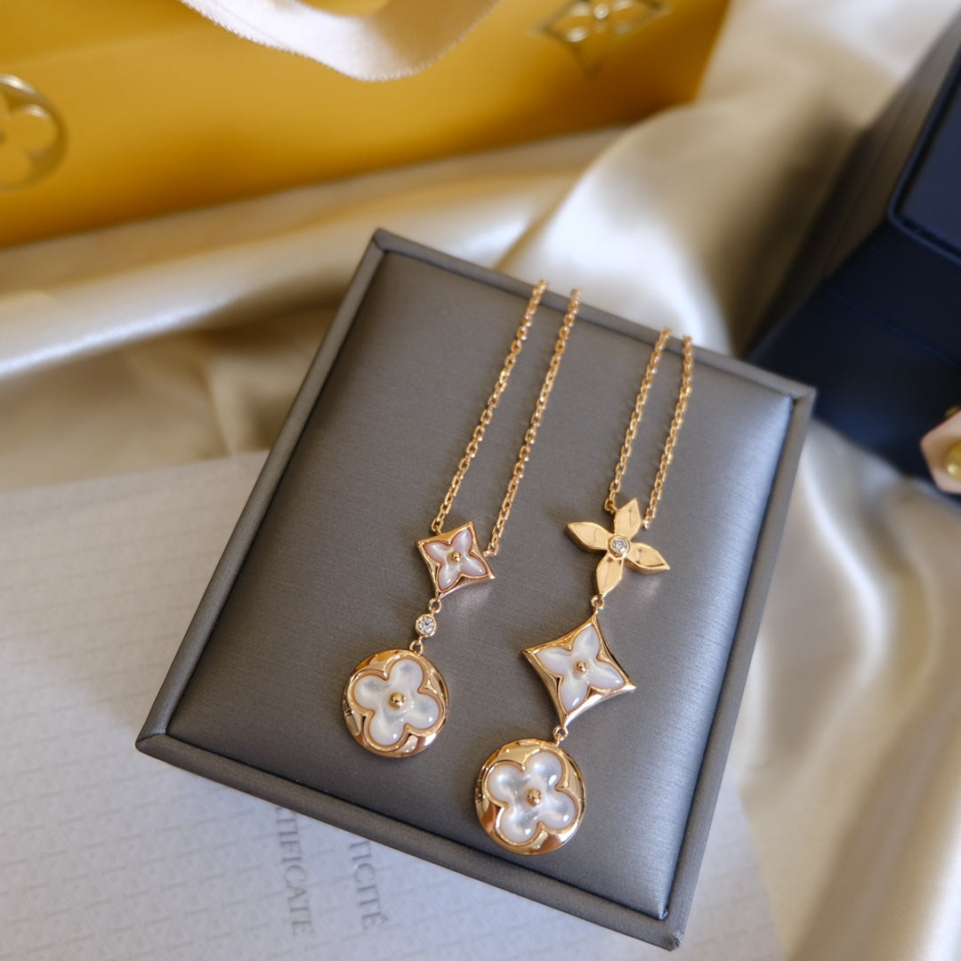[Everoly JW] COLOR BLOSSOM LARIAT HALSKETTE ROSA GOLD WEIßE PERLE UND DIAMANT