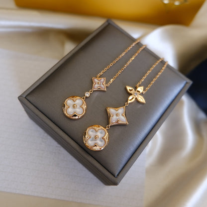 [Everoly JW] COLOR BLOSSOM LARIAT HALSKETTE ROSA GOLD WEIßE PERLE UND DIAMANT