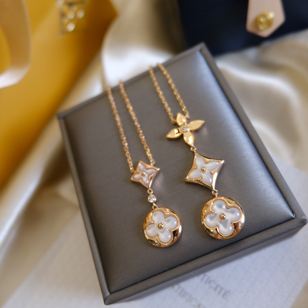 [Everoly JW] COLOR BLOSSOM LARIAT HALSKETTE ROSA GOLD WEIßE PERLE UND DIAMANT