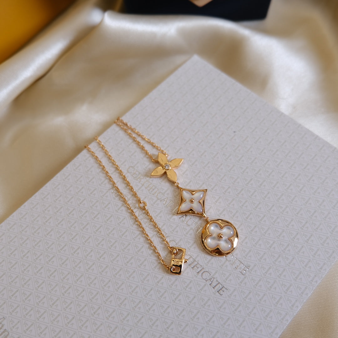 [Everoly JW] COLOR BLOSSOM LARIAT HALSKETTE ROSA GOLD WEIßE PERLE UND DIAMANT