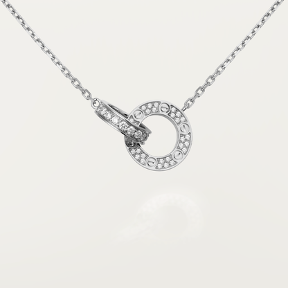 [Everoly JW]LOVE 7.6mmネックレス ローズゴールド＆シルバー フルダイヤモンド