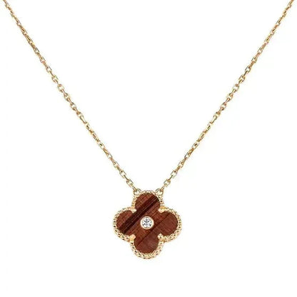 [Everoly JW]CLOVER 15MM DIAMOND AND YELLOW TIGER'S EYE AGATE necklace