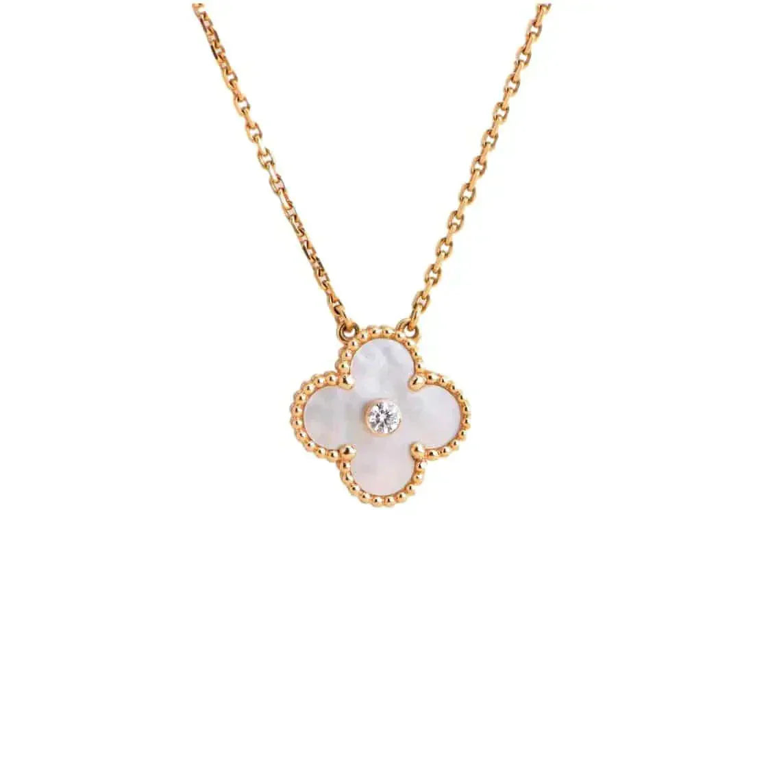 [Everoly JW]CLOVER 15MM DIAMANT WEISSE FRITILLARIA HALSKETTE