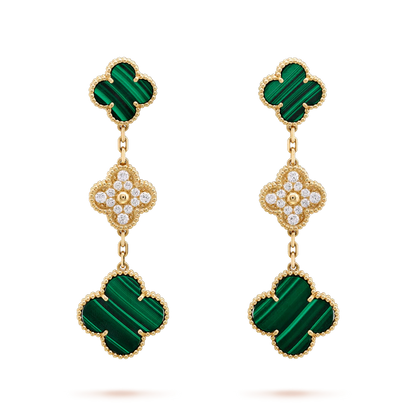 [Everoly JW]CLOVER OHRRINGE GOLD MALACHIT DIAMANT 3 MOTIV