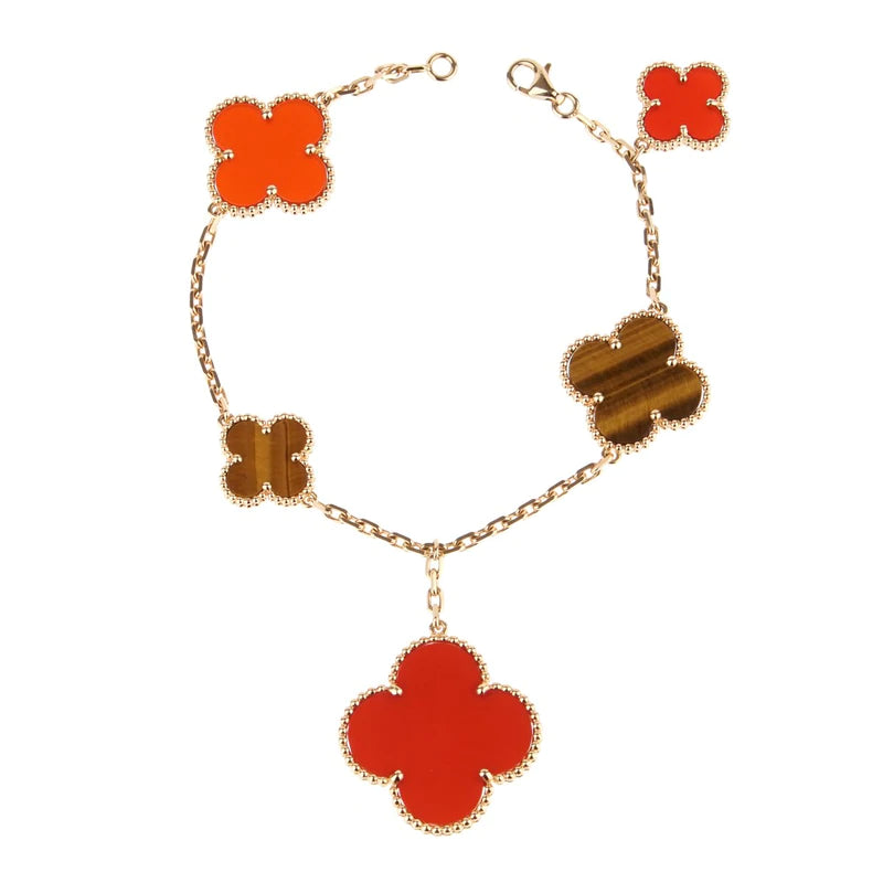 [Everoly JW]CLOVER BRACELET 5 MOTIFS CARNELIAN TIGER EYE