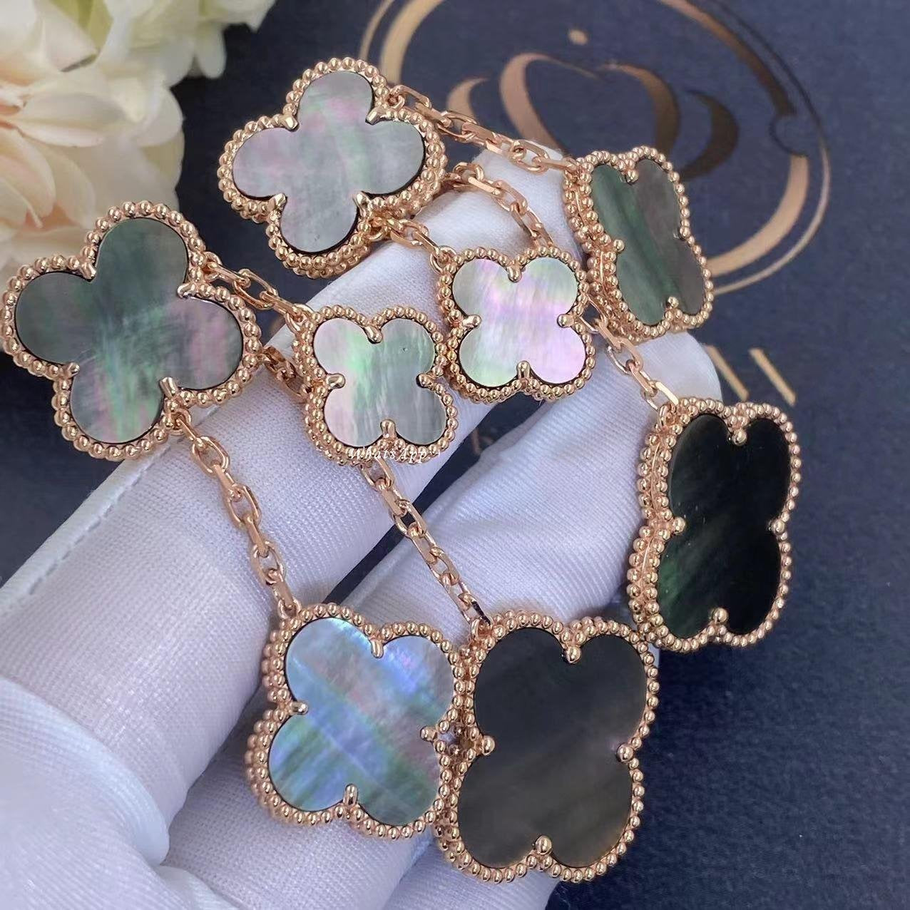 [Everoly JW]CLOVER EARRINGS DARK MOP 4 MOTIFS ROSE GOLD