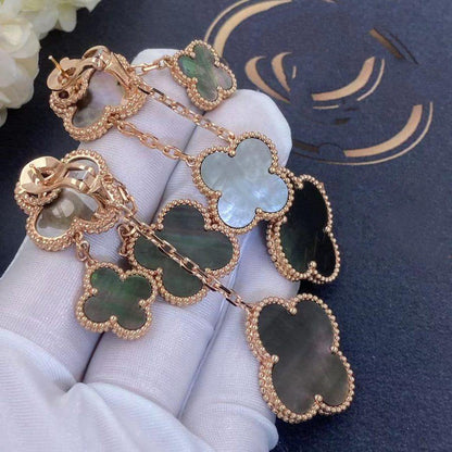 [Everoly JW]CLOVER EARRINGS DARK MOP 4 MOTIFS ROSE GOLD