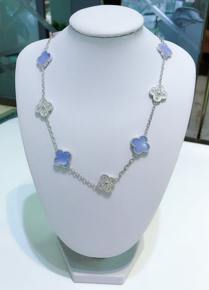 [Everoly JW]CLOVER 10 MOTIVE CHALCEDON DIAMANTEN SILBER HALSKETTE
