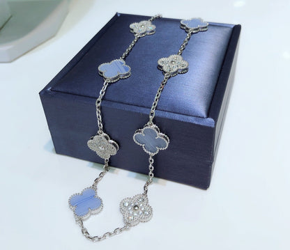 [Everoly JW]CLOVER 10 MOTIVE CHALCEDON DIAMANTEN SILBER HALSKETTE