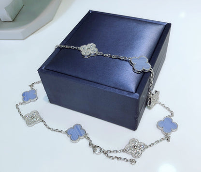 [Everoly JW]CLOVER 10 MOTIVE CHALCEDON DIAMANTEN SILBER HALSKETTE