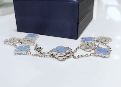 [Everoly JW]CLOVER 10 MOTIVE CHALCEDON DIAMANTEN SILBER HALSKETTE