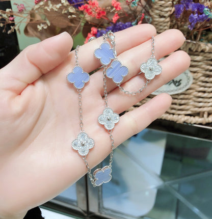 [Everoly JW]CLOVER 10 MOTIVE CHALCEDON DIAMANTEN SILBER HALSKETTE