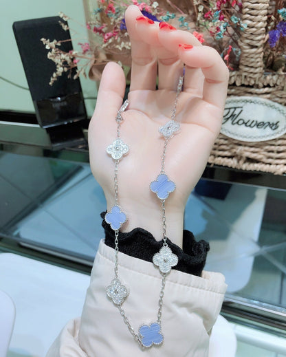 [Everoly JW]CLOVER 10 MOTIVE CHALCEDON DIAMANTEN SILBER HALSKETTE