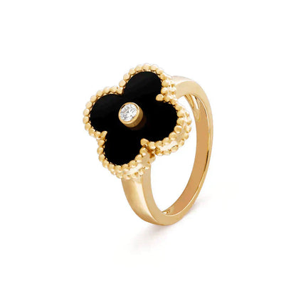 [Everoly JW]CLOVER ONYX RING GOLD DIAMANT